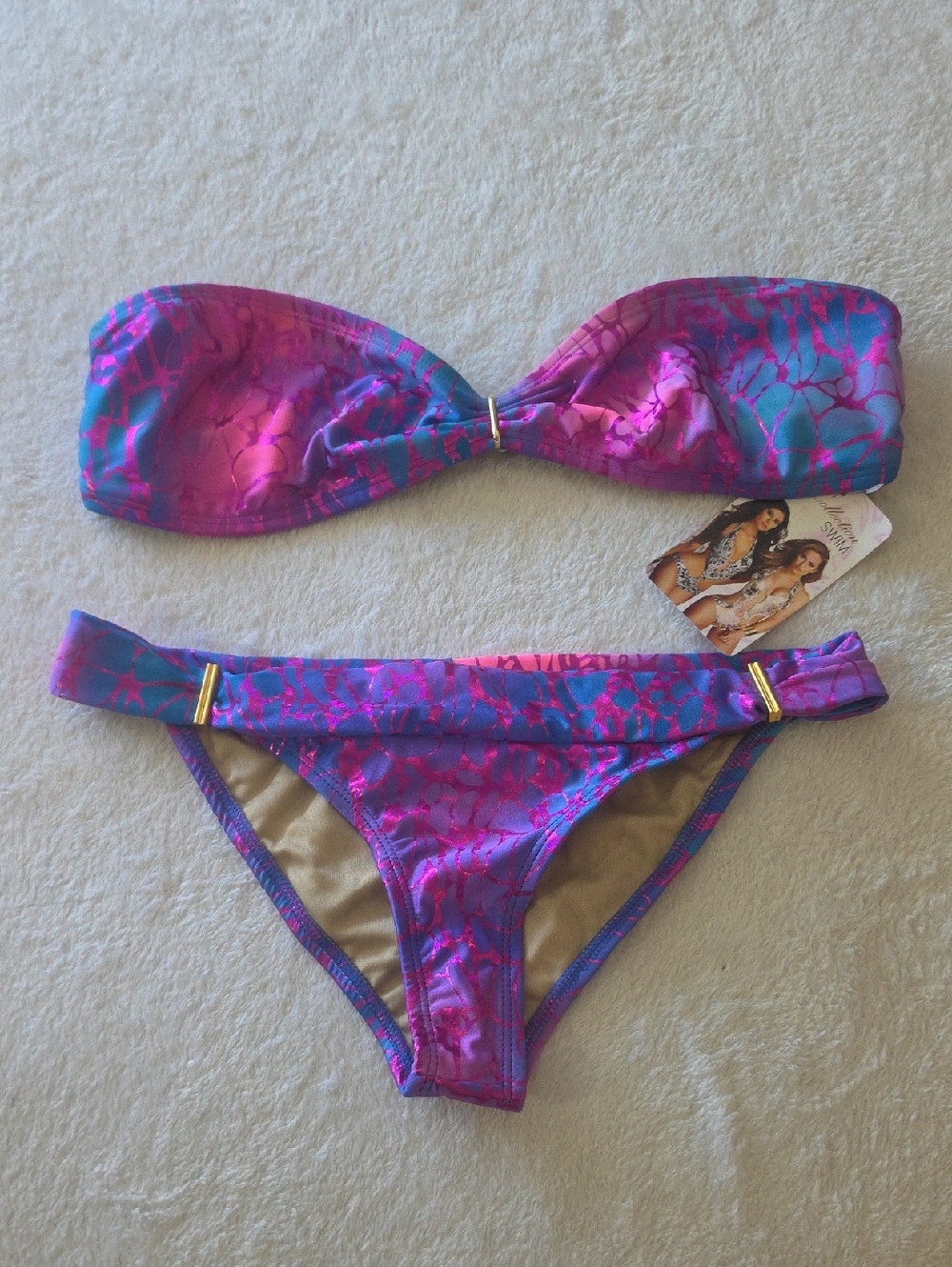 BLVD Pink and Blue Metallic Bandeau Bikini